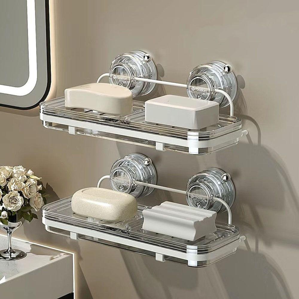 Wall Mounted Suction Cup Soap Dish Plastic Soap Tray Practical Shower Soap Holder for Home