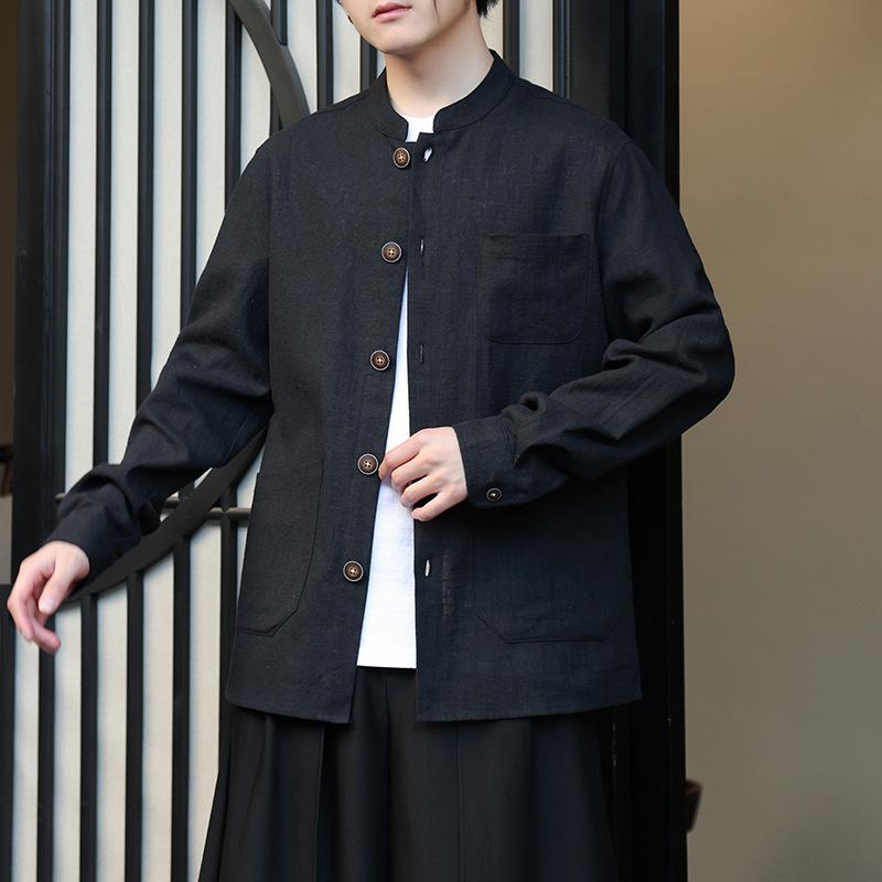 Men's Chinese-Style Linen Shirt: Loose, Plus Size, Spring/Autumn Casual Hanfu Jacket