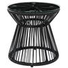 Runder Beistelltisch, Rattan-Beistelltisch, Hohlzylinder-Design Couchtisch mit Glasplatte für Terrasse, Garten, Balkon Schwarz