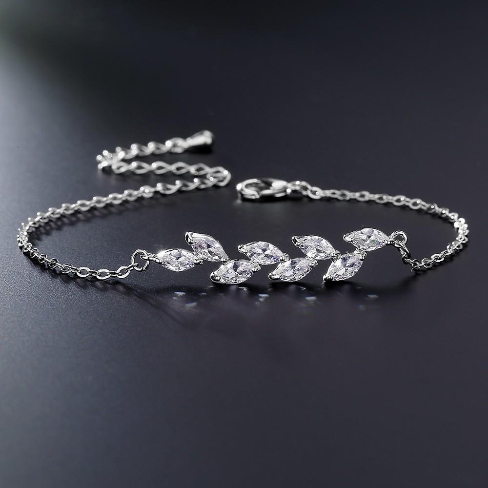 Elegant Willow Leaf Branches Zircon Silver Bracelet 925 Silver