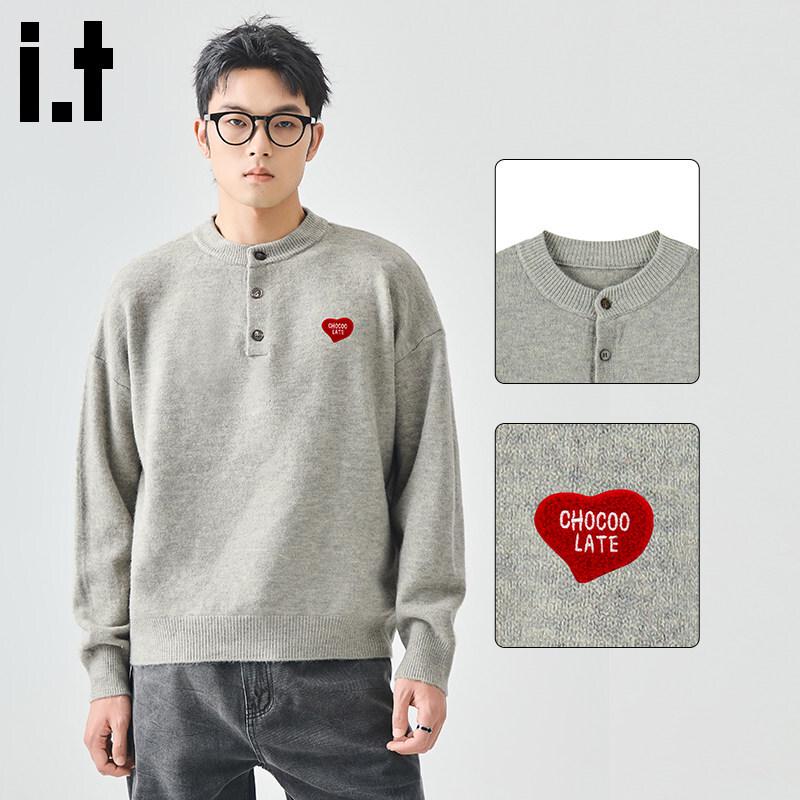 CHOCOOLATEit Men s Henley Neck Heart Print Knit Sweater 4XL