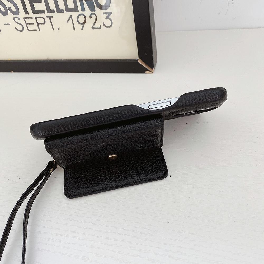 For iPhone 13 Pro Case Mirror Design PU Leather Back Cover with Card Slots,Wrist Strap