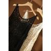 DIMANAF 2024 New Dress Women Knitting Lace Long Hollow Out Sexy Vest O-Neck Hollow Summer Style Tops Tees Loose Basic Black