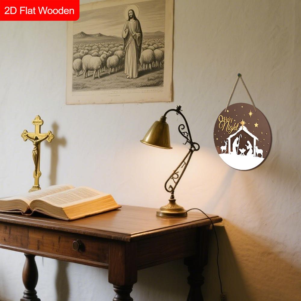 Rustic Nativity Wooden Christmas Sign - Holy Night Figurine Ornaments - Manger Sign - Ideal for Front Door, Wall Decor - Ideal Christmas Gift