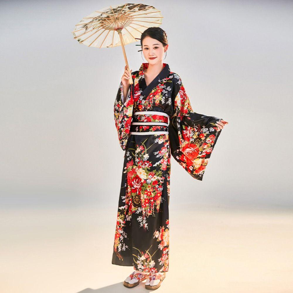 Cosplay Costume Sakura Girl  Kimono Dress Printed Floral Japanese Style Yukata Bathrobe  Geisha