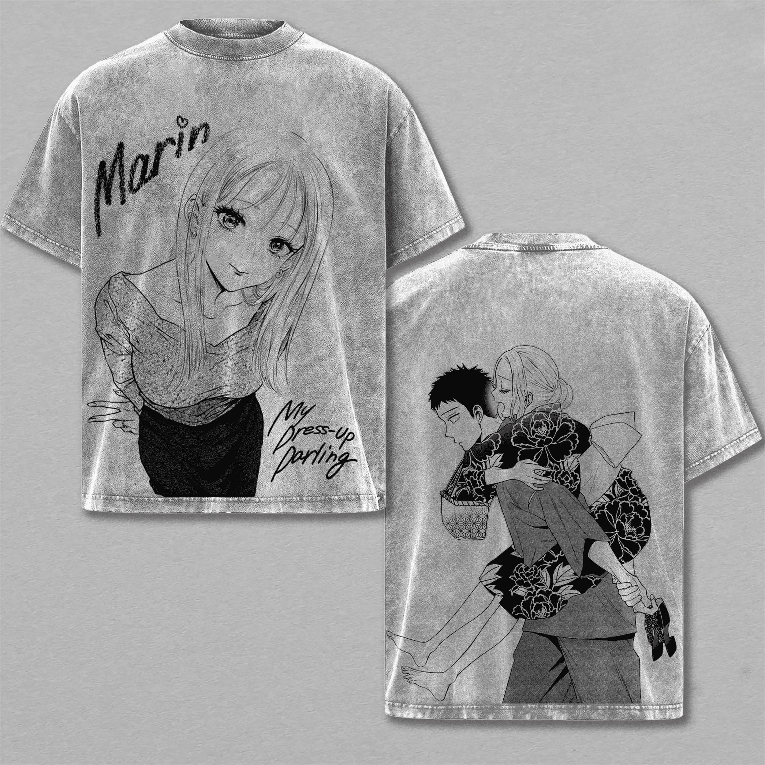 

My Dress-Up Darling Marin T-shirt Anime Trendy Washed Oversized Tshirt Summer Short Sleeve Cotton Tee Shirt Tops Men Clothing XXL сірий колір