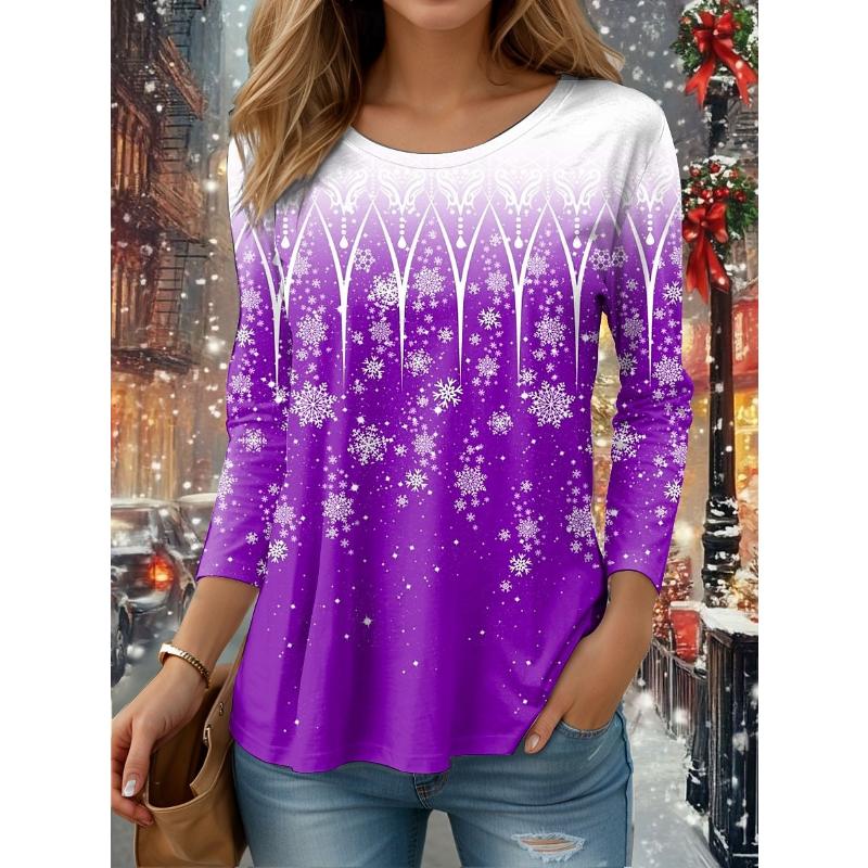 

Christmas Women s T Shirt Graphic Snowflake Vintage Fashion Stylish Long Sleeve Crew Neck Regular Tops Daily Weekend Print Red Blue 3XL