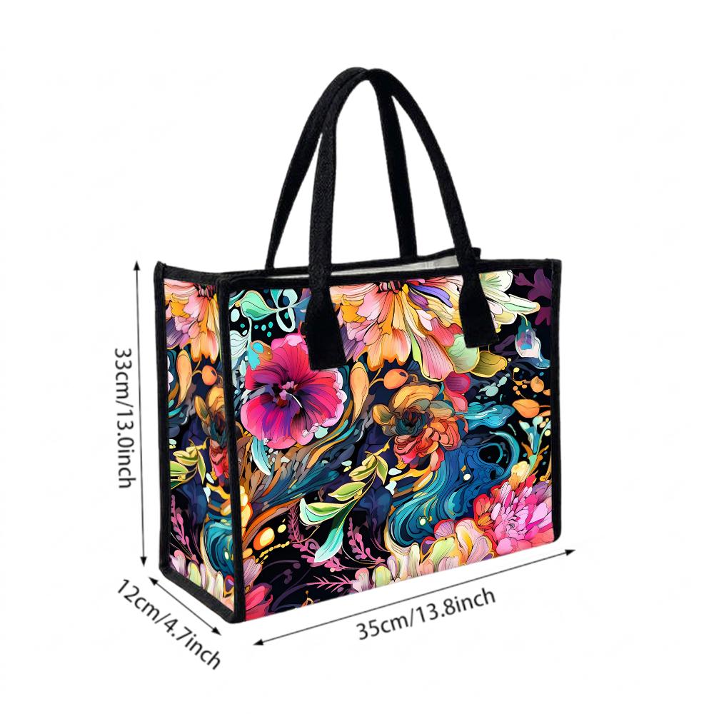 Floral Printed Tote Bag Casual Large Capacity Handbag for Daily Use