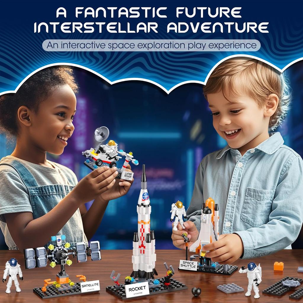 Interstellar Space Exploration Shuttle Toys for 6, 7, 8, 9, 10+ Year Old Kids Girls Boys, STEM Projects Rocket Spaceship Building Toy Kit with 4