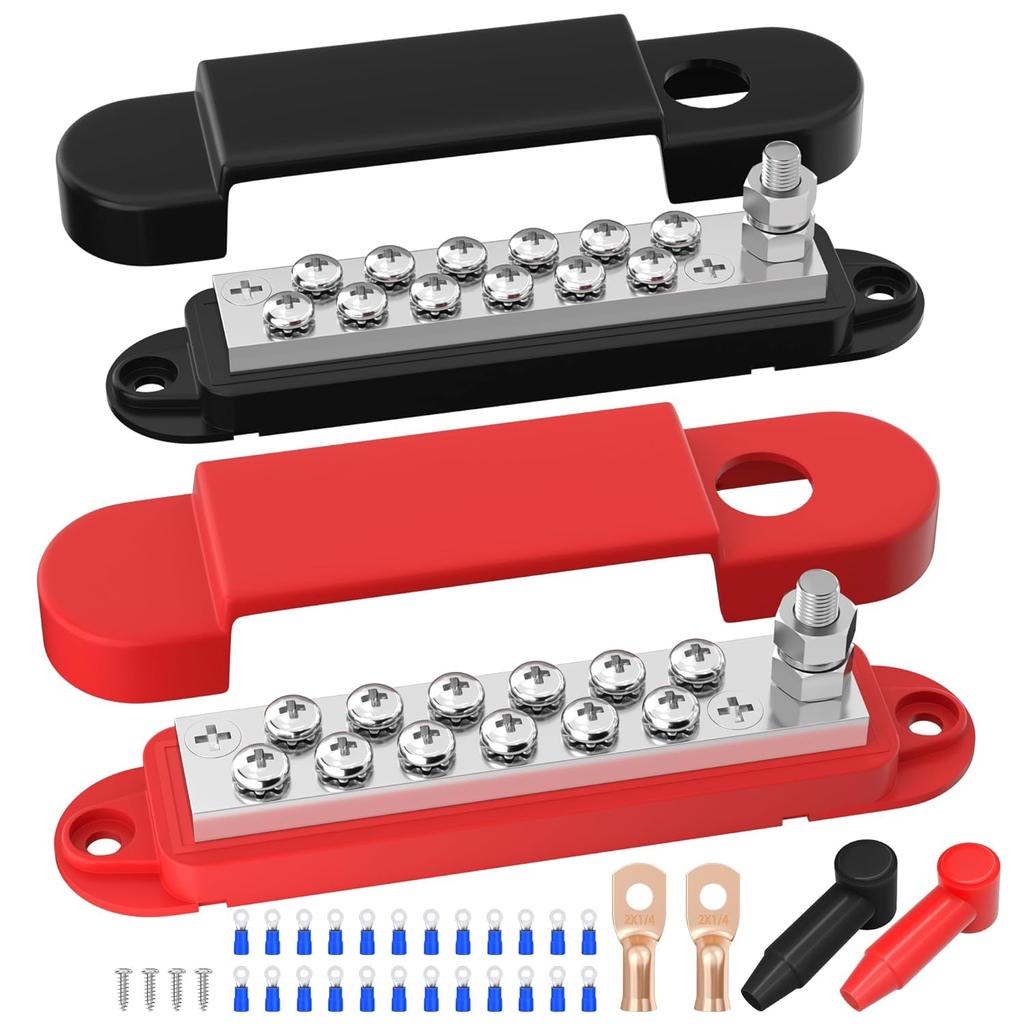 Power Distribution Block 12V 150A 1/4" Stud Marine Bus Bar 12 Volt DC Battery Busbar for Boat Automotive Solar Wiring