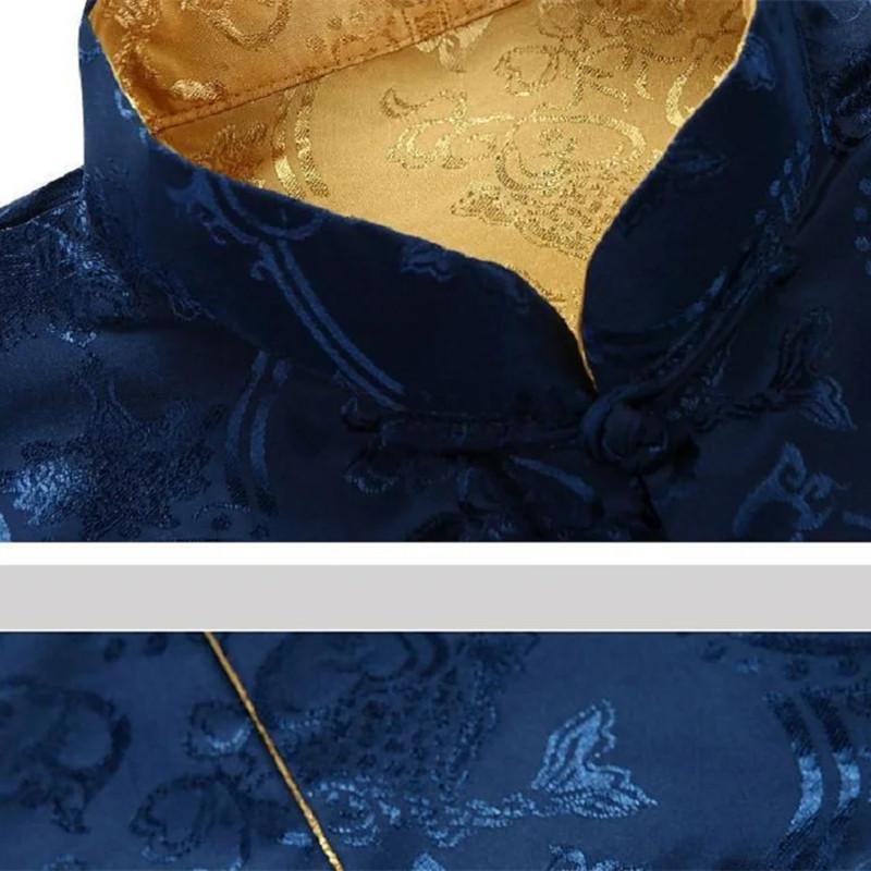 Men Chinese Style Satin Silk Tang Suit Jacket Double Faced Long Sleeve Kung Fu Coat Hanfu Clothing Jackets Size S-3XL