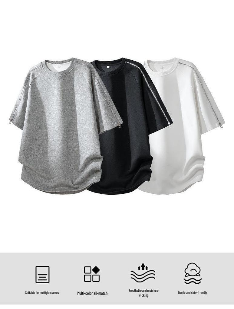 2024 Men's Deconstructed Short-Sleeve Round Neck T-shirt with Zipper Detail