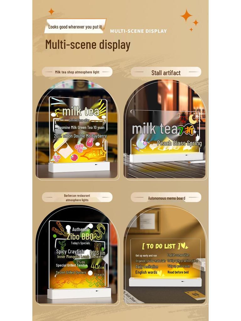 Erasable Fluorescent Acrylic Desktop Blackboard with Light