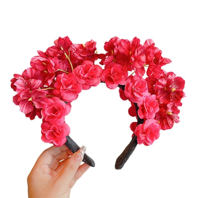 Beautiful Handmade Flower Headband Chinese Traditional Flower Hair Adornments Suitable for Traditional Chinese Dress красный