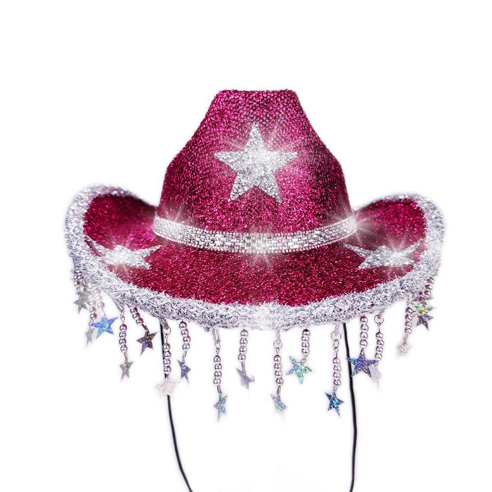 Star Tassel Hat Rose Red Western Cowboy Hat Star Party Hat Blue For Costume Event Festival Cowboy Theme