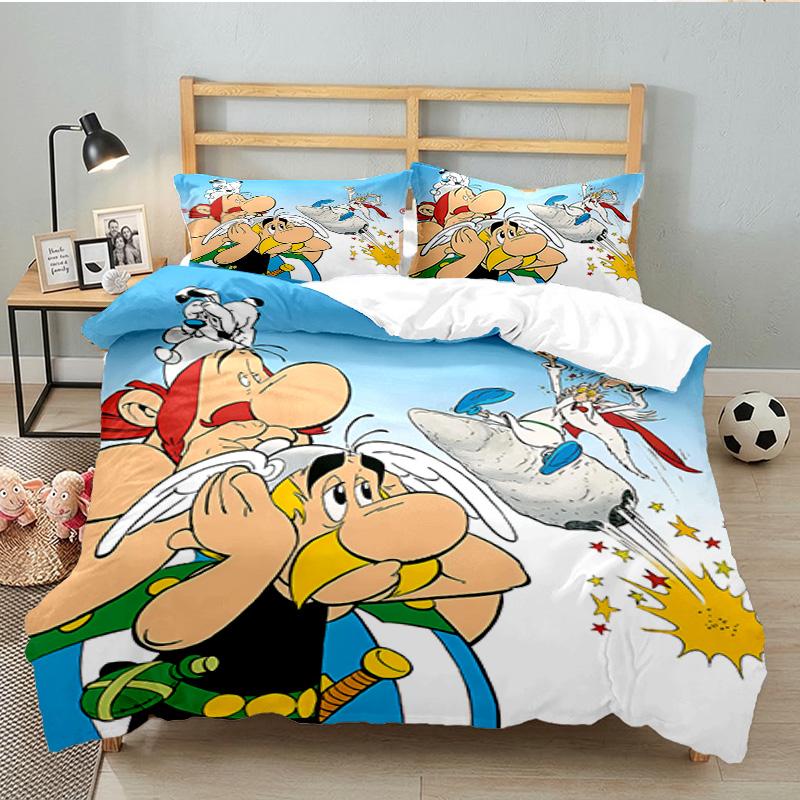Asterix Freunde 3-teiliges Bettwäsche-Set, Enthält 1 Bettbezug und 2 Kissenbezüge, Perfektes Geschenk für Weihnachten, Ideal für Schlafzimmer, Wohnheim