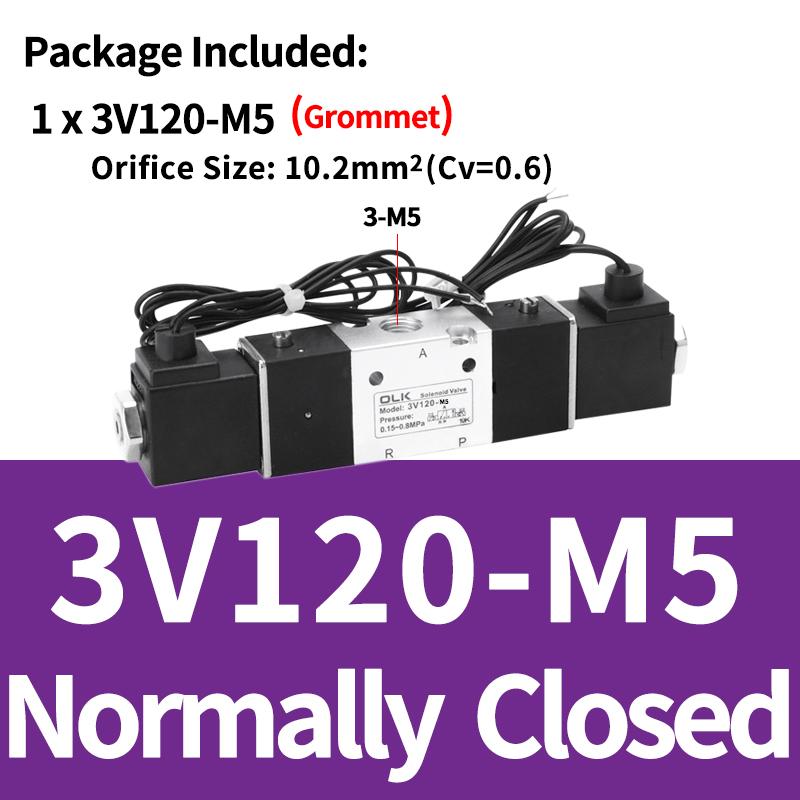 1PCS 3V120-06 3V120-M5 Pneumatic Air Solenoid Valve 3/2 Way AC220V DC24V DC12V AC110V AC24V Normally Closed Valves
