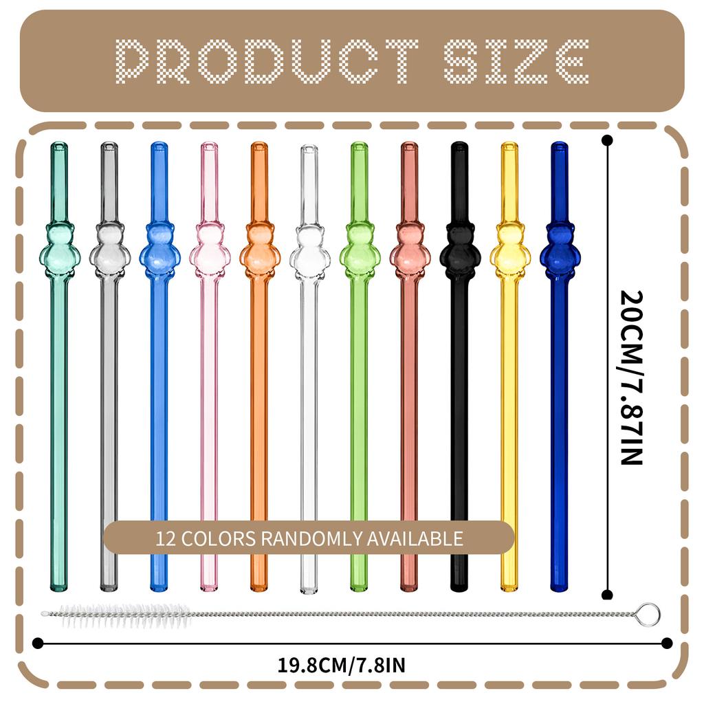 1/5/7Pcs 1set Bear Glass Straw Transparent Color Cartoon Shaped Straw Environmental Protection and Heat Resistance