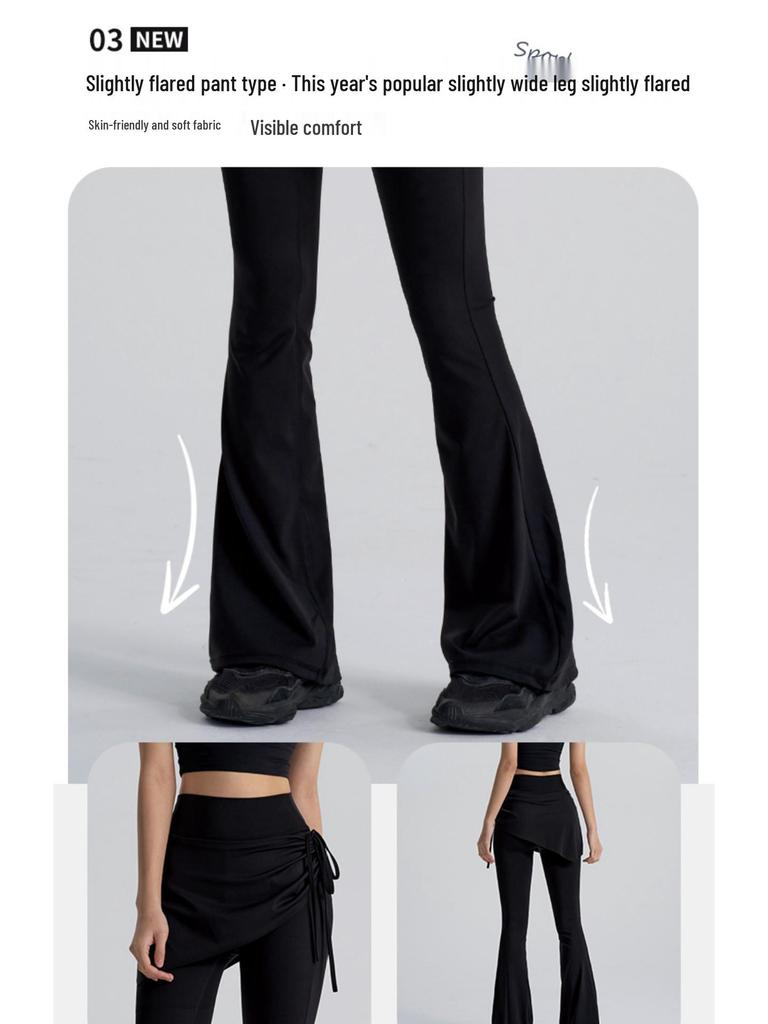 High-Waist Butt-Lifting Yoga Pants with Skirt Overlay for Women - Flared, Tight-Fitting, Anti-Exposure Fitness & Pilates Wear