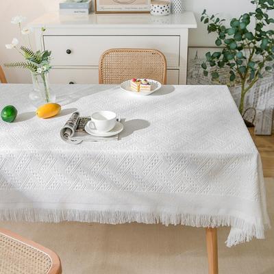 Multifunctional Tassel Edge Interweaving Grid Tablecloth Rectangular French Rustic Table Cover Washable Coffee Table Mat Picnic
