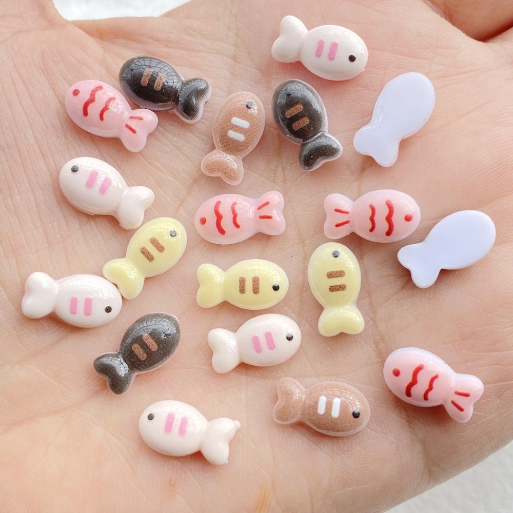 50Pcs Cute Cartoon Mini Colorful Little Fish Series Nail Art Resin Designer Charms DIY Craft For Nail 3D Decorations Jewelry