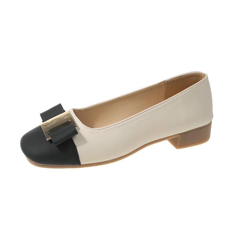 Coarse Heel Single Shoes Women's Spring and Autumn New Temperament Color Matching Light Mouth Medium Heel High Heels