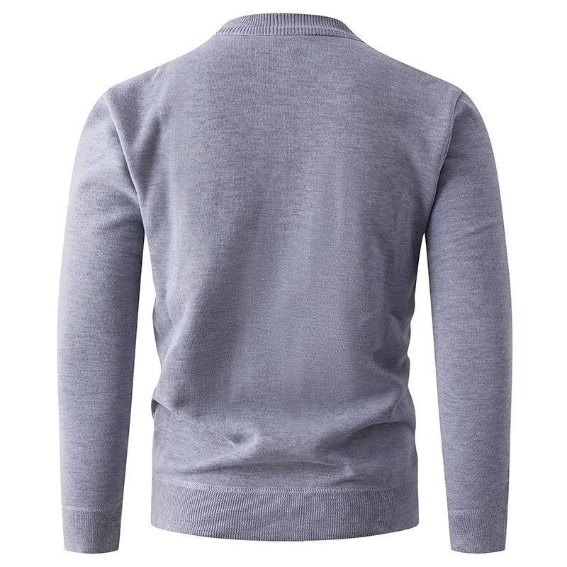 Men's Fleece-Lined Half-Zip Stand-Up Collar Knit Pullover for Autumn/Winter