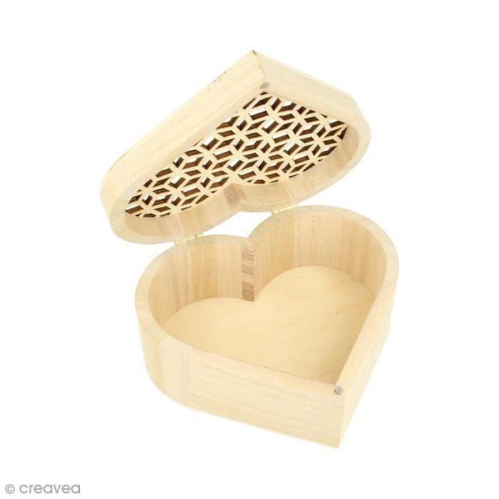 Storage Box - ARTEMIO - Openwork Wooden Heart - 14.5 X 6.8 Cm - Practical and Aesthetic