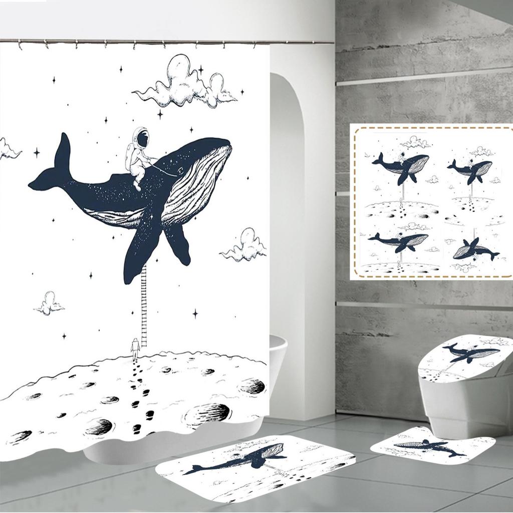 Shower Curtain Four-Piece 3D Digital Printing Shower Curtain Underwater Animal Bathroom Partition Shower Curtain