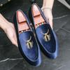 Herren Niedrige Bestickte Samt Freizeit Leder Slip-On Loafer, Größe 48