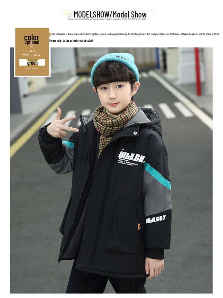 Boys' Thick Fleece-Lined Winter Coat – Cotton-Padded Jacket for Big Kids, Autumn/Winter Fashion