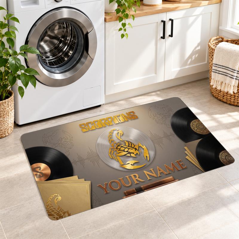 Scorpions Custom Name Flannel Rug Kitchen Mat Non Slip Floor Carpet Personalized Home Decor