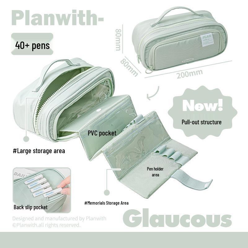 

Planwith Elegant Expandable Accordion Pencil Case - High Capacity and Stylish Design зелений