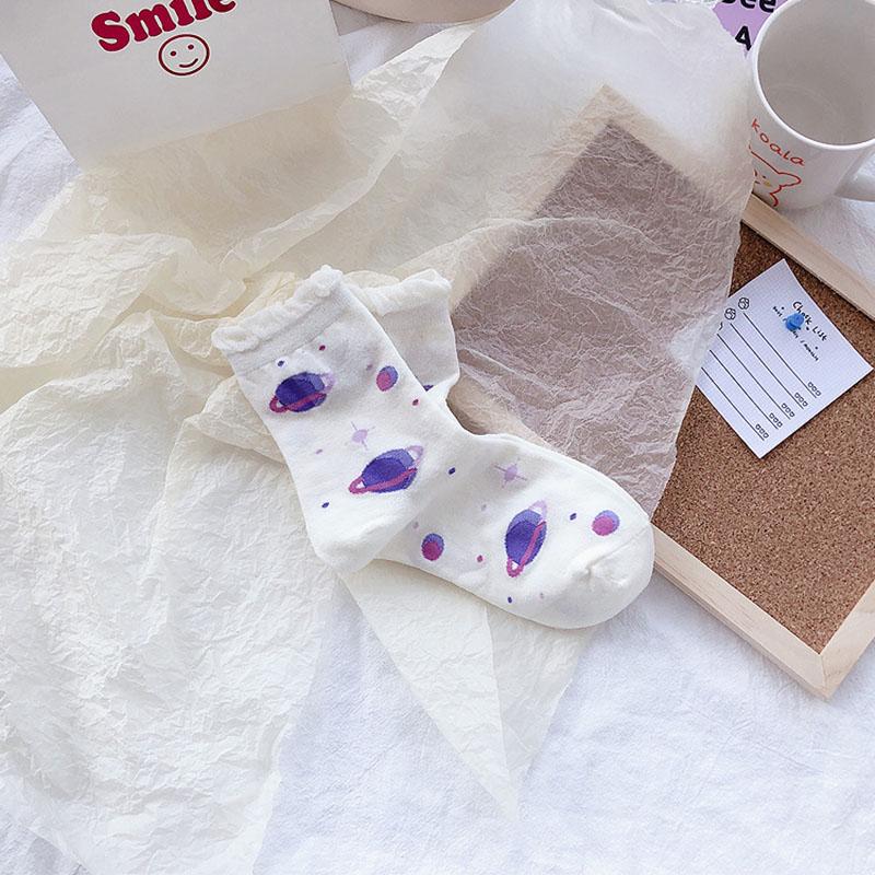 [COSPLACOOL]Harajuku Planet Point Yarn Funny Socks Japanese Creative Moon Stars Socks Women Warm Cute Novelty Femme Sokken Meias