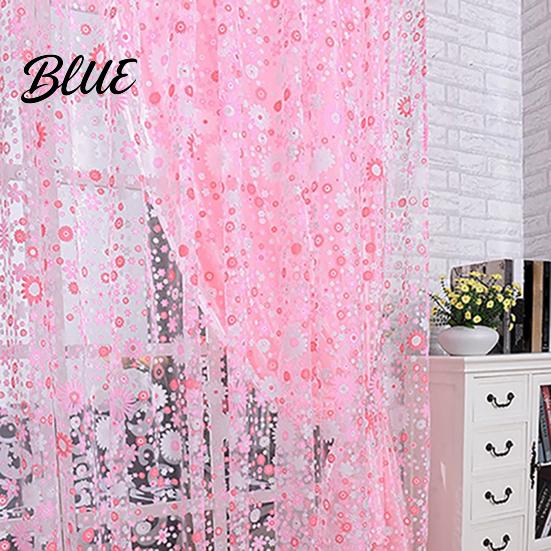 Voile Curtain Window for Home Decor Balcony Pattern Room Translucent Floral Valance Pastoral Office Cafe