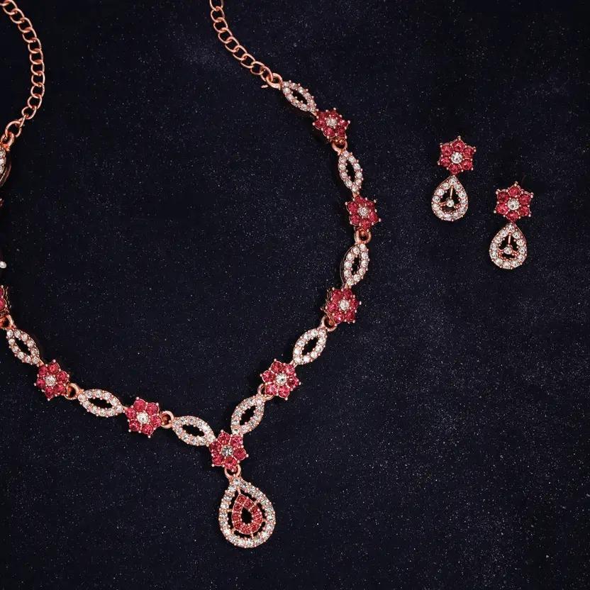 Brass Gold-plated Rose Gold, Pink, White Jeweller Set For Women's and Girls