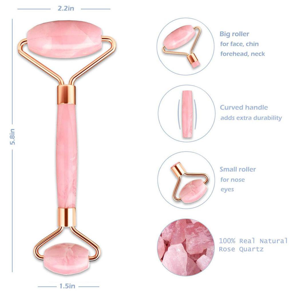 High Quality Natural Jade Facial Roller Set pink Crystal Quartz Stone Jade Roller Beauty Massager