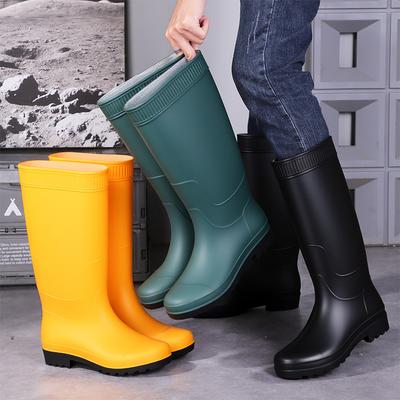 Nuevas botas de lluvia altas impermeables de suela de tendón de res de PVC, antideslizantes y resistentes al desgaste, zapatos de agua de seguro laboral para hombres