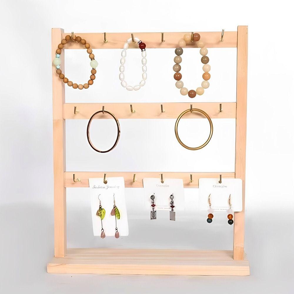 Wooden Bracelets Display Rack with Hooks Spacious Jewelry Holder Display Practical Aesthetic Necklace Holder for Trade Show