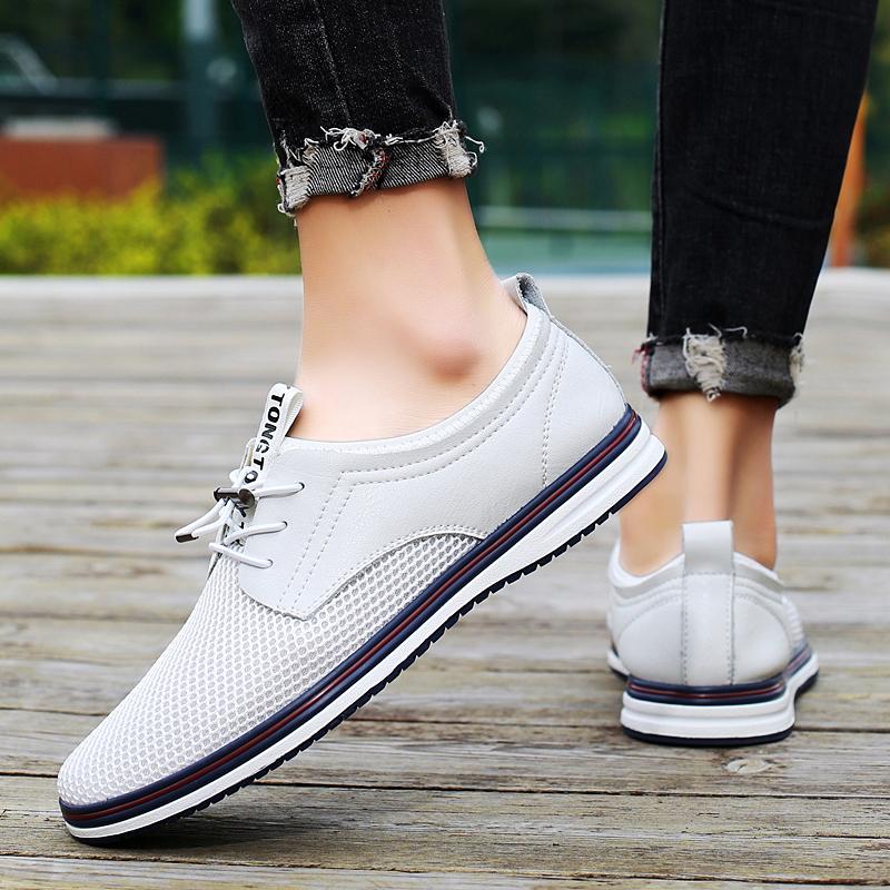 2024 New Summer Men's Mesh and Two-layer Cowhide Casual Shoes Men Slip-On Flat Sapatos Hollow Out Comfortable Man Casual Shoes