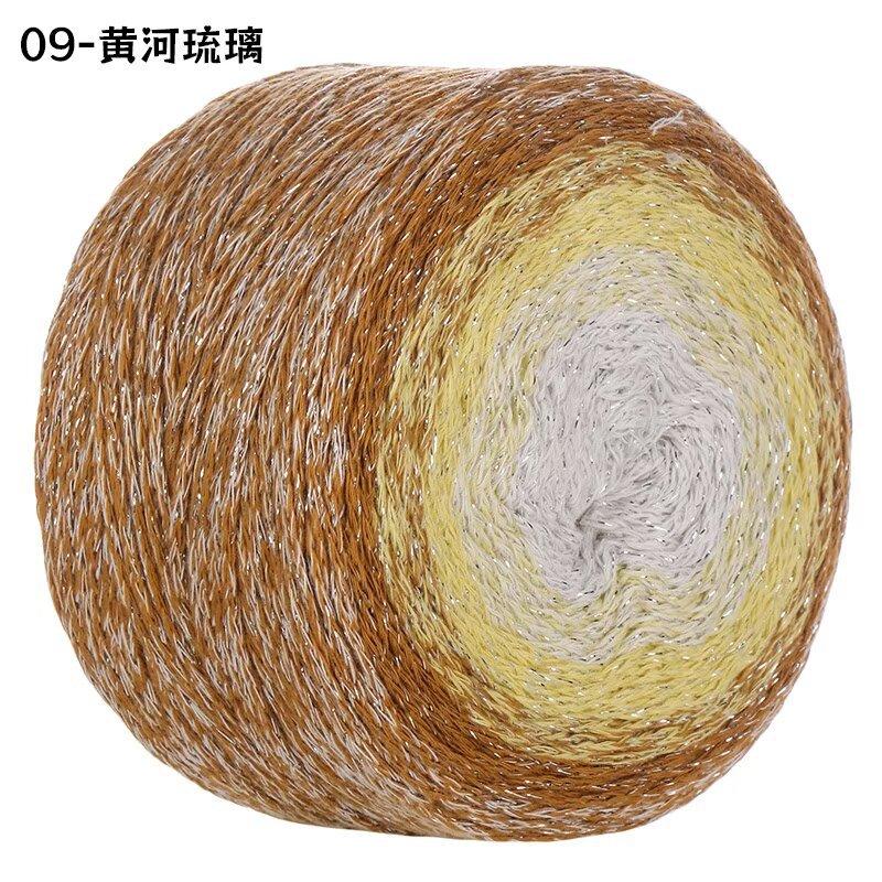 Gradual Change Cake Color Hollow Cotton Flash Silk Segment Dyed Crochet Bag Round Strand Colored Cotton Thread 200G