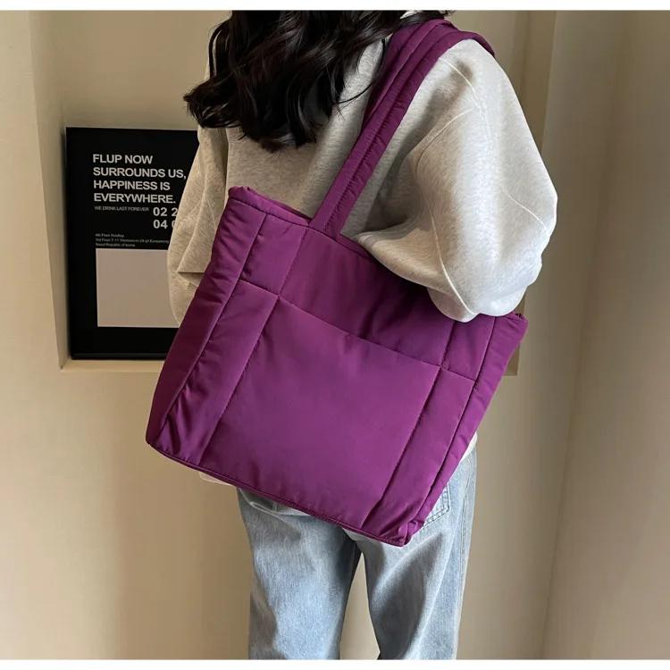 Large Capacity Women's Simple Shoulder Bag College Girls Book Tote Bags Soft Nyl Ladies Portable Commute Tote Purse Handbags