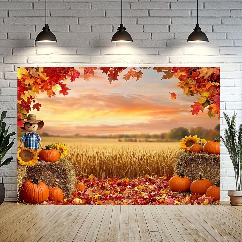 1 Thanksgiving Autumn Harvest Landscape Party Banner - Vibrant Autumn Theme Background Outdoor Decoration 150X100