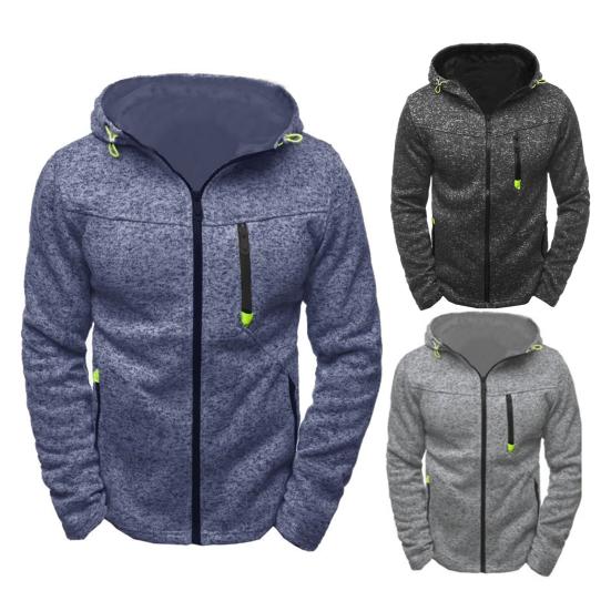 Men Hoodie Zipper Warm Solid Color Winter Men Fleece Hooded Sweatshirt Pullover for Daily Wear