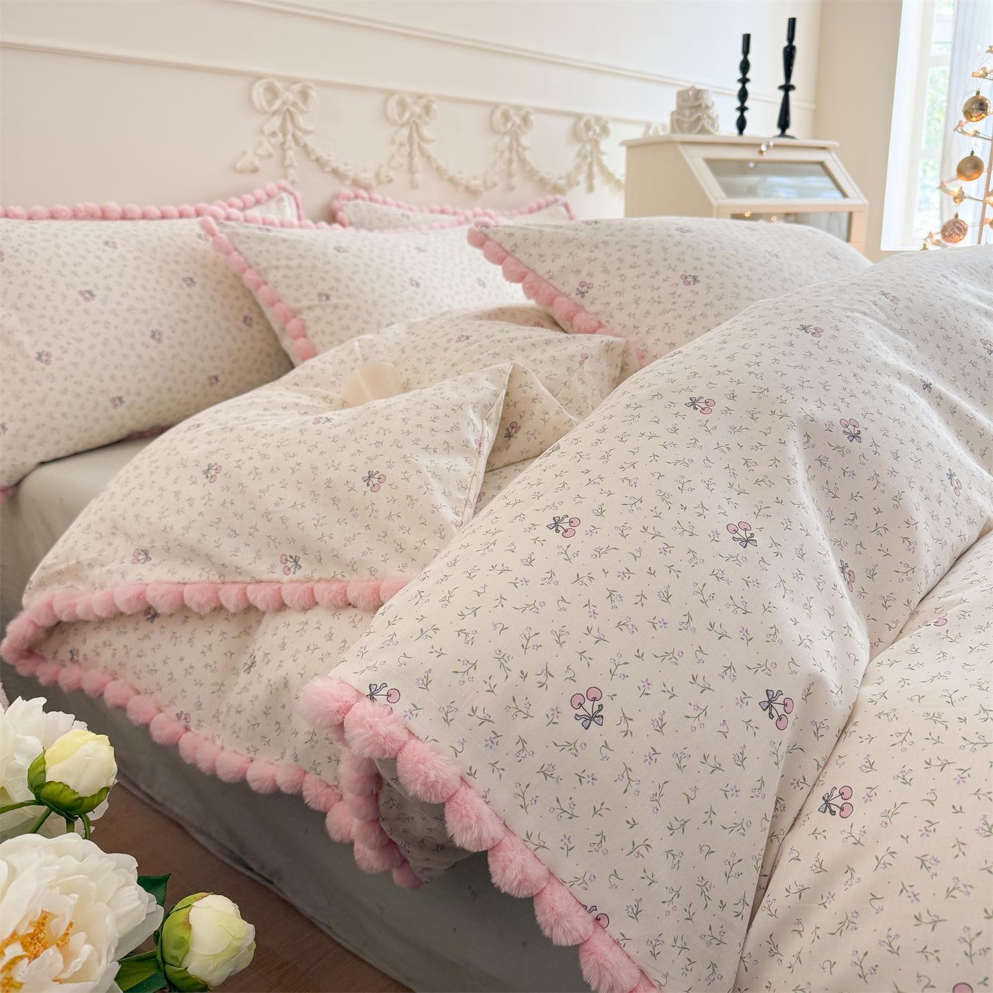 

Romantic French Floral Cotton Lace Four-Piece Set – Double-Sided High-Count Design 1.2m Bed 3-Piece Set