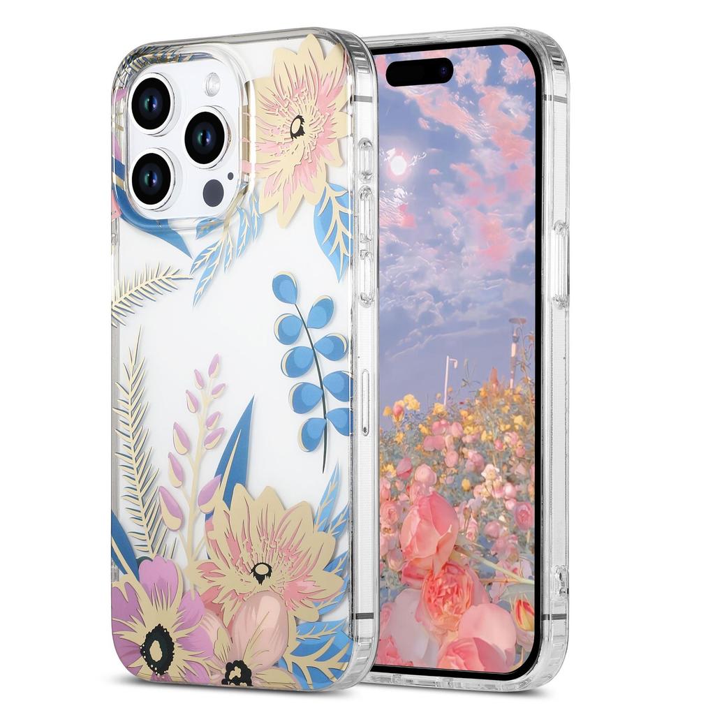 Suitable for Samsung S24ultra Flower Flower Hot Stamping S25 Electroplating Double Layer A54 Drop IPhone Phone Case