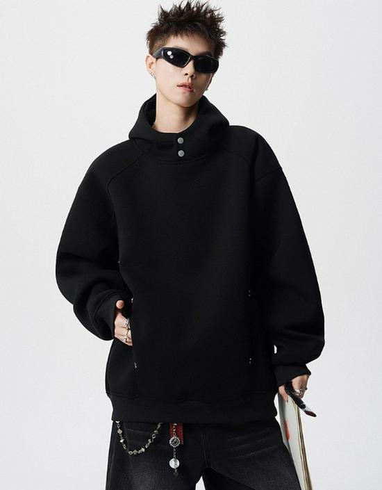 Trendy Plus Velvet Heavyweight Unisex Hooded Button-Up Retro Pullover Hoodie Jacket