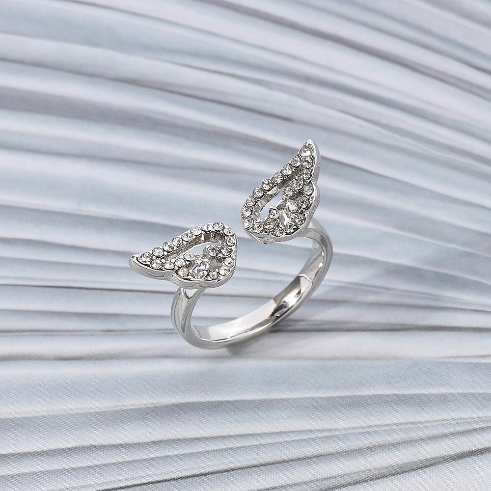 Silver Color Angel Wings Ring Adjustable Micro Pave Zircon Joint Rings For Women Fashion Opening Rings Jewelry Female Lover Gift