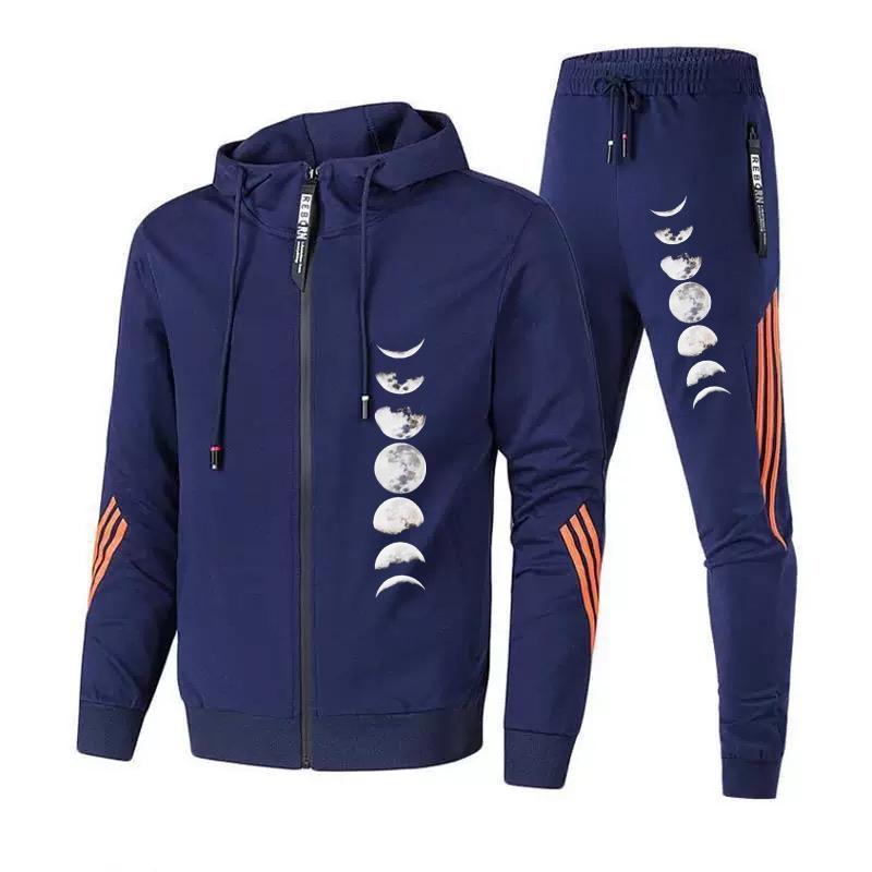 Pieces Set Women's Zipper Sports Suit Zipper Suits Seven Moons Print Jacket and Sweatpants