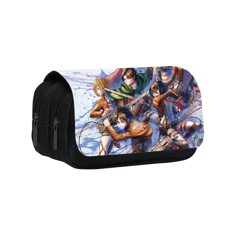 Attack Titan On Anime Pattern Student Double Layer Flip Cover Bag Stationery